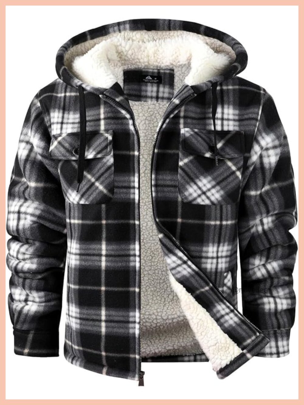 Men's Sherpa Lined Plaid Flannel Zip Up Hooded Jacket Winter Fleece Coat